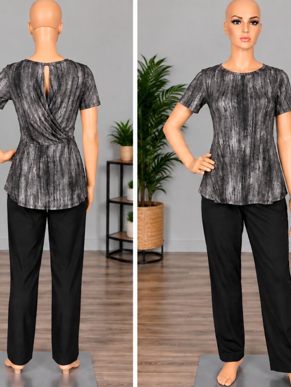 Lisa Rinna Collection Black and Gray Short Sleeve Tee